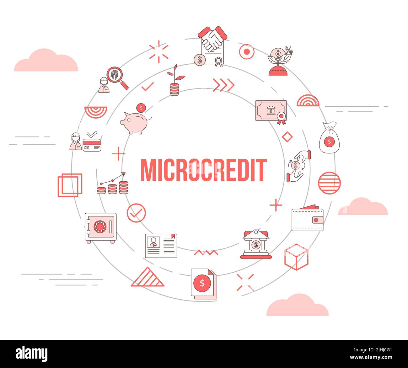 microcredit concept with icon set template banner and circle round ...