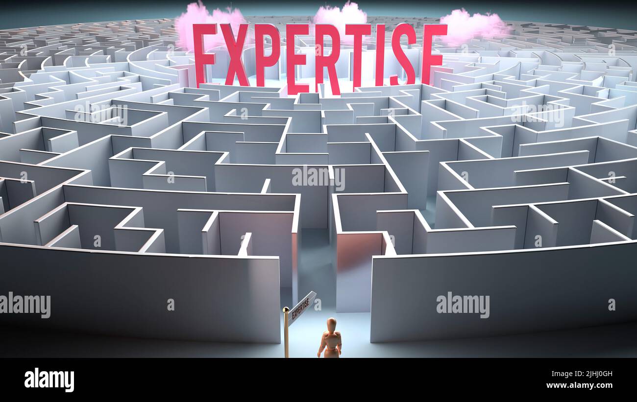 Expertise and a challenging path that leads to it - confusion and frustration in seeking it, complicated journey to Expertise,3d illustration Stock Photo