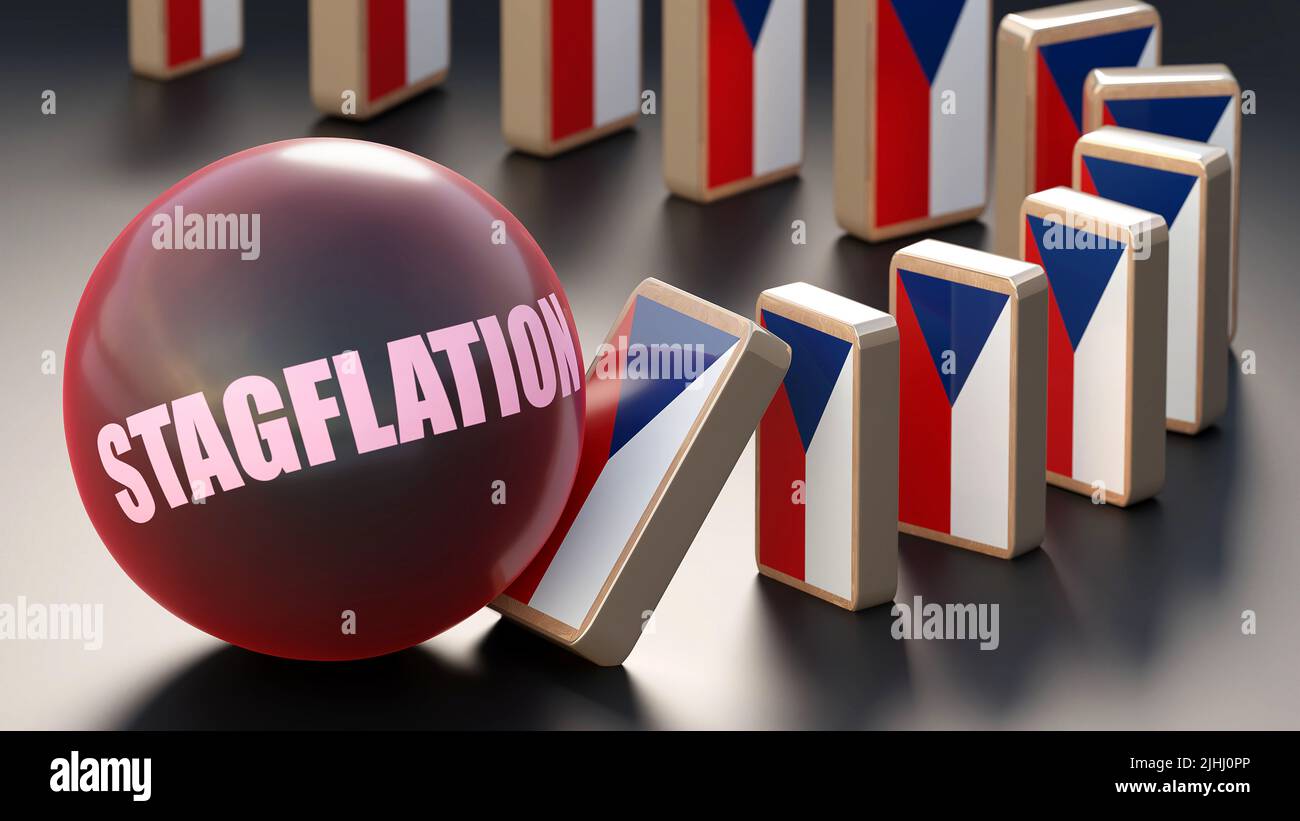 Czechia and stagflation, causing a national problem and a falling economy. Stagflation as a driving force in the possible decline of Czechia.,3d illus Stock Photo