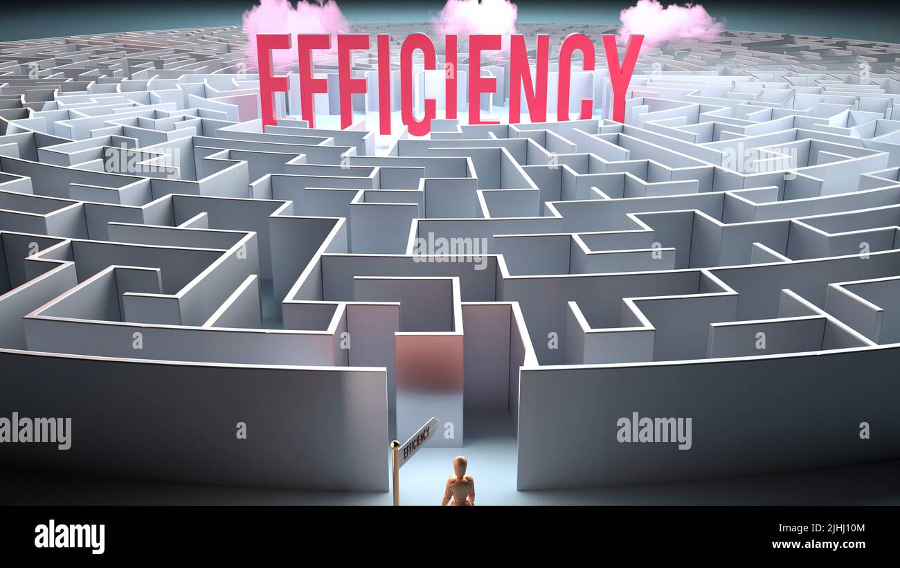 Efficiency and a challenging path that leads to it - confusion and frustration in seeking it, complicated journey to Efficiency,3d illustration Stock Photo