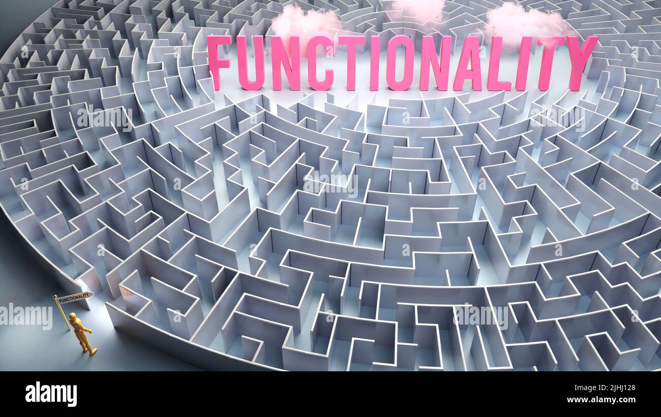 Functionality and a difficult path, confusion and frustration in seeking it, hard journey that leads to Functionality,3d illustration Stock Photo