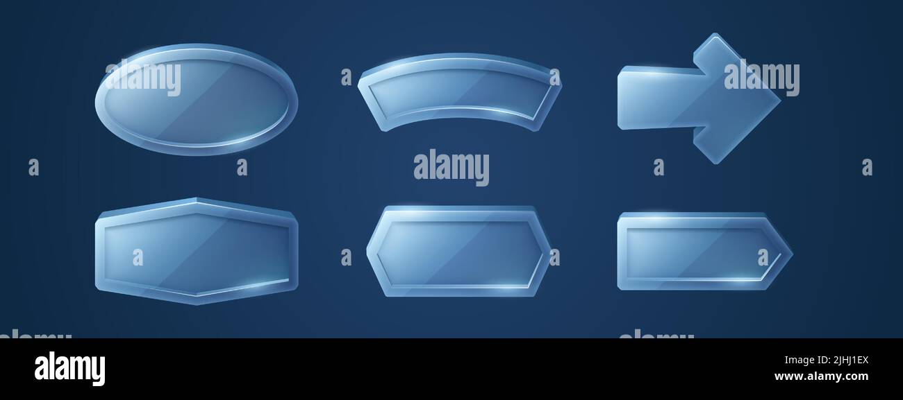 Game glass buttons, cartoon menu interface, glossy textured blocks with ...