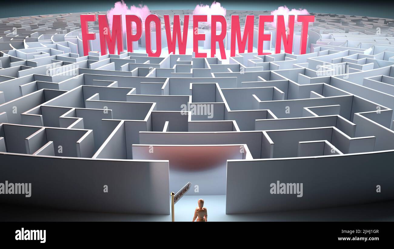 Empowerment and a challenging path that leads to it - confusion and frustration in seeking it, complicated journey to Empowerment,3d illustration Stock Photo