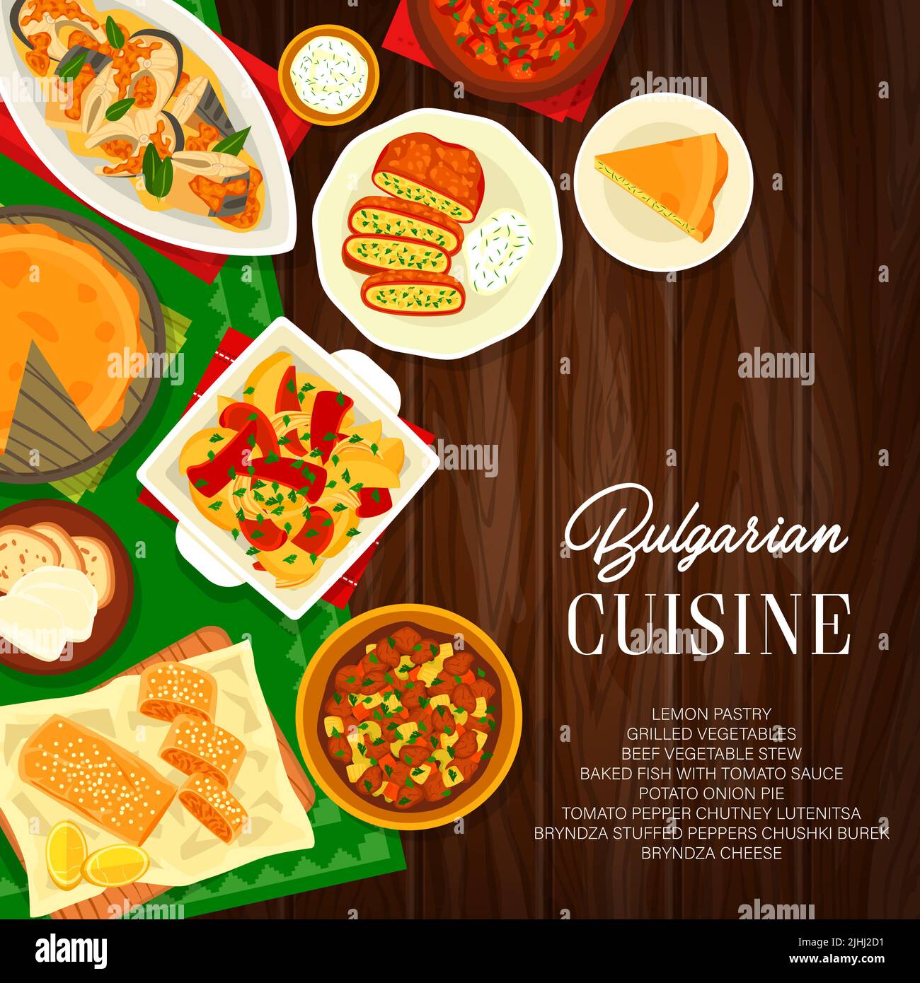 Bulgarian food, cuisine restaurant dishes and meals, vector menu cover ...