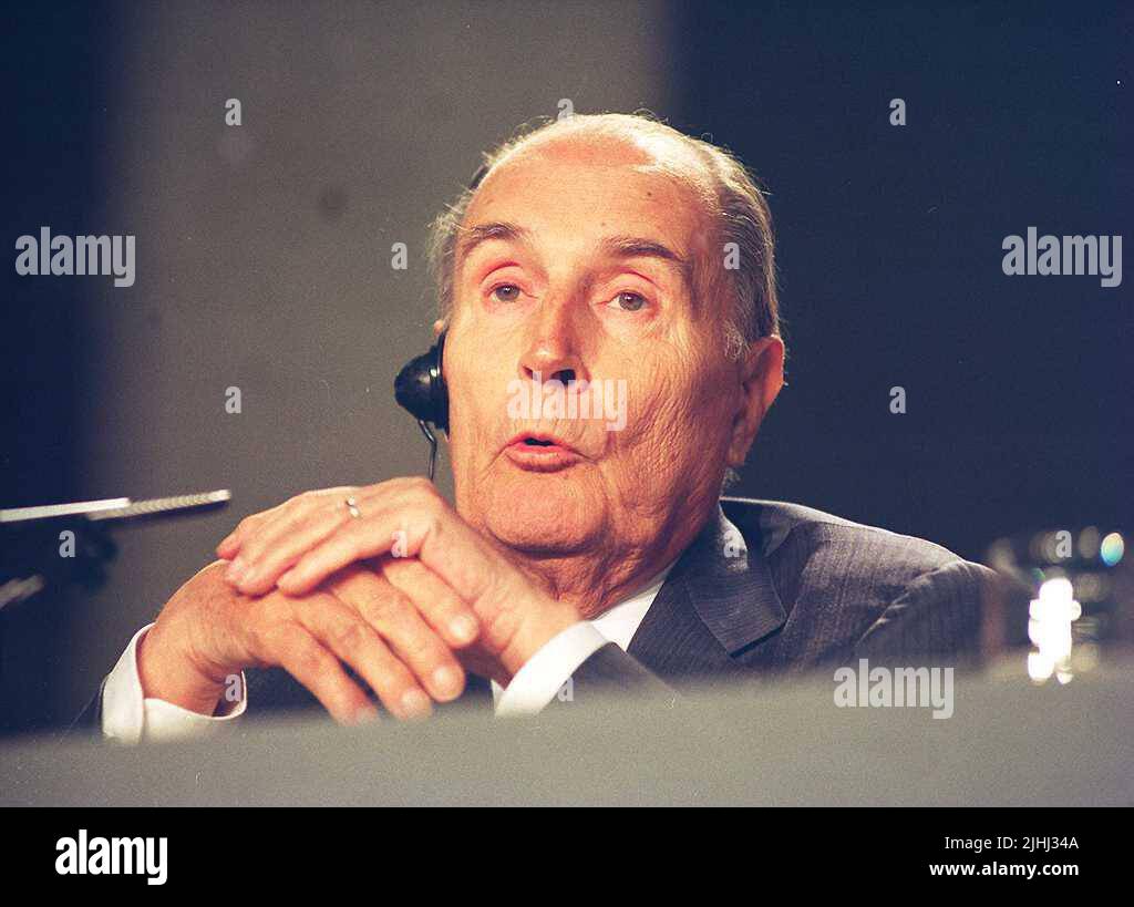File photo dated 26/07/93 of French President Francois Mitterrand. A British diplomat raised concerns about the secret extent of Mitterrand's ill-health, a decade before the ailing statesman's terminal prognosis was made public. Sir Reginald Hibbert, the UK Government's man in Paris, appraised Whitehall colleagues in December 1981 with 'talk about the President's health which seemed to me to carry a certain amount of conviction'. Issue date: Monday August 23, 1993. Stock Photo