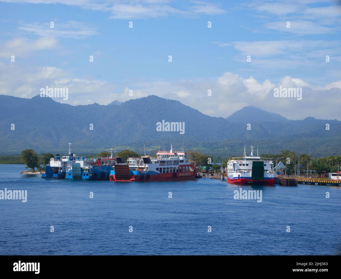 ferry boats docked at the port of Ketapang, eastern Java island Stock Photo