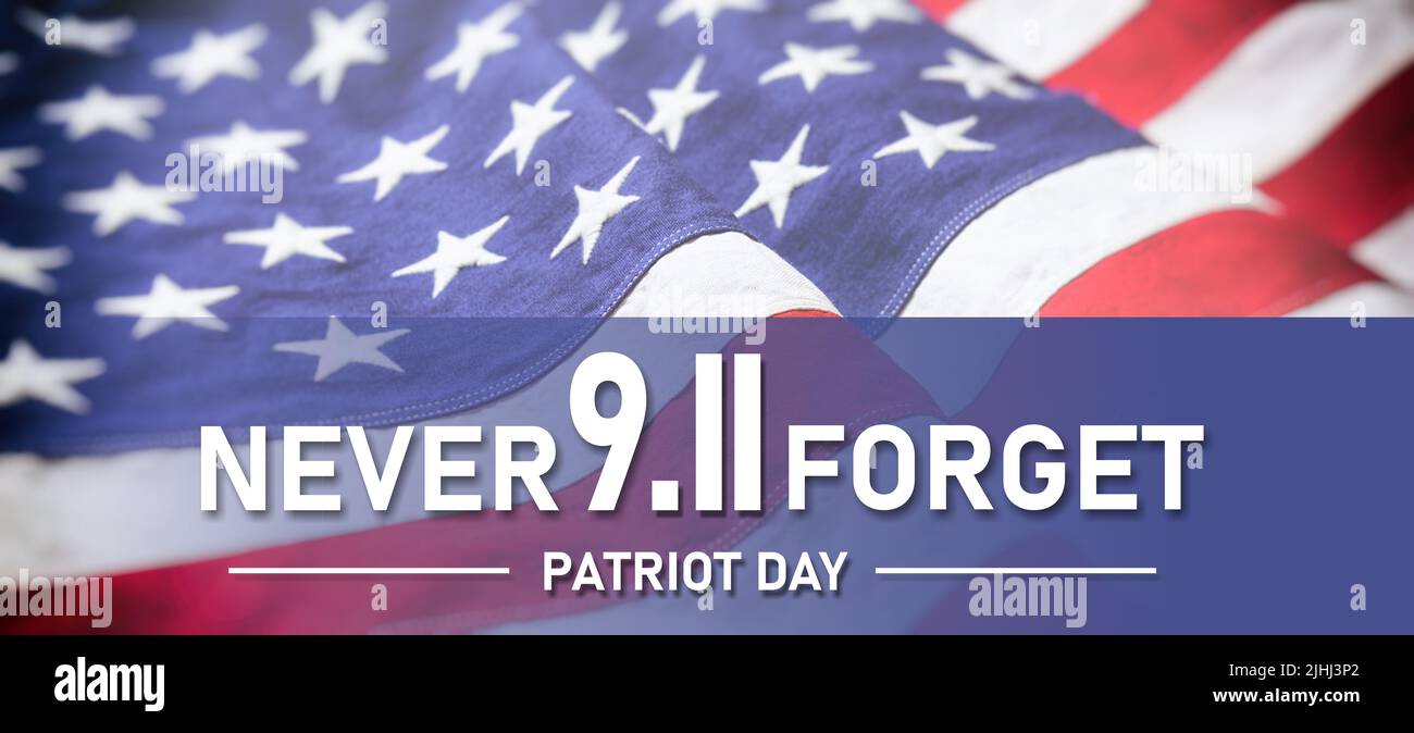 9 11 USA Never Forget. White text on United States America flag ...