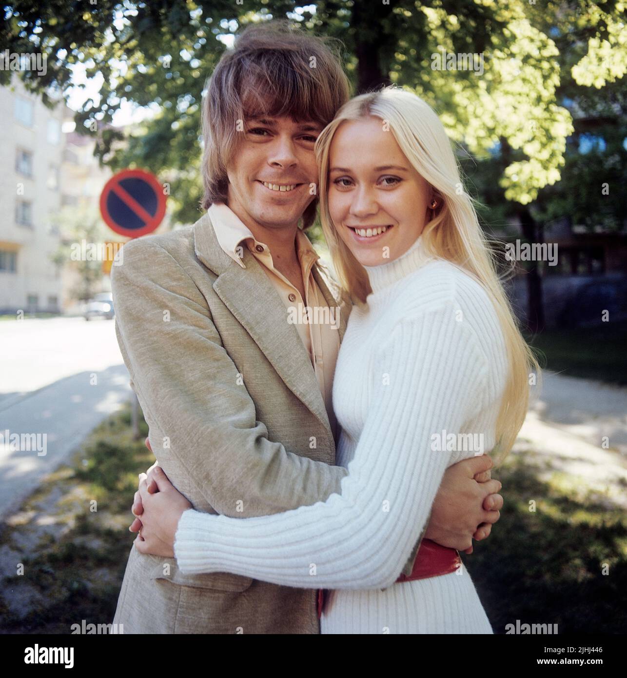 ABBA. Agnetha Fältskog. Singer. Member of the pop group ABBA. Born 1950. Pictured here with her fiance Björn Ulvaeus 1970 whom she married on 6 July 1971. Stock Photo