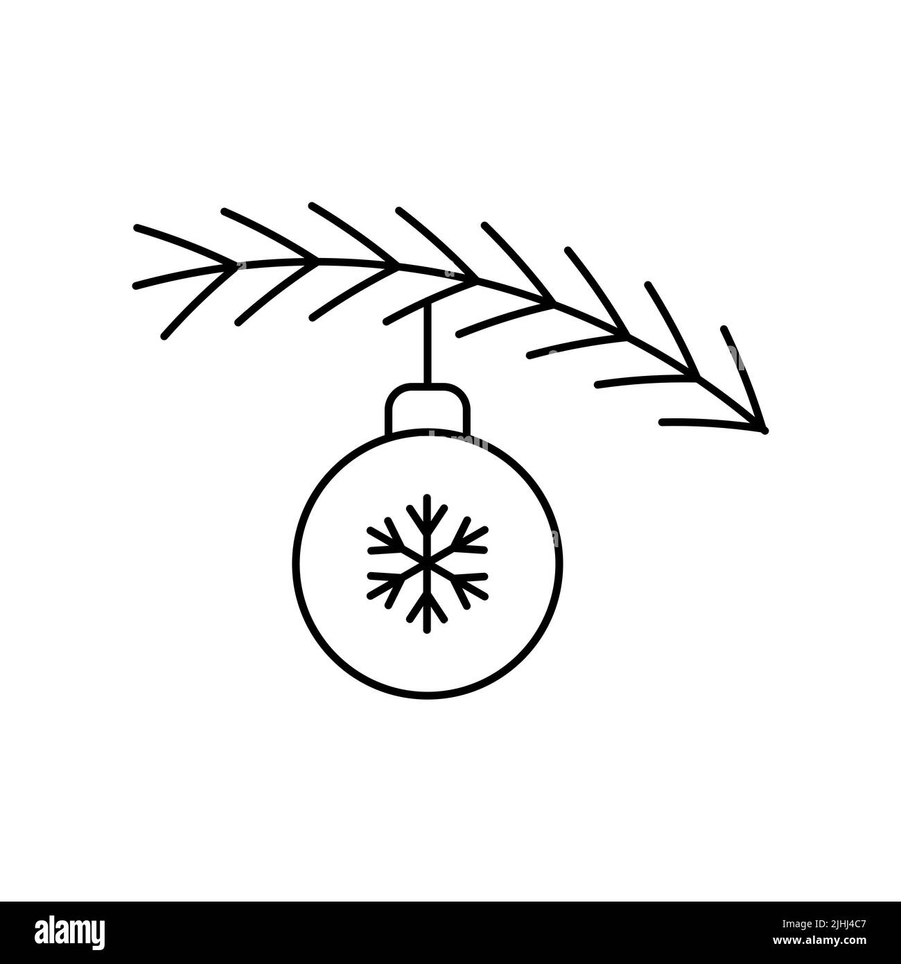 Christmas tree branch with ball on white background. Vector ...