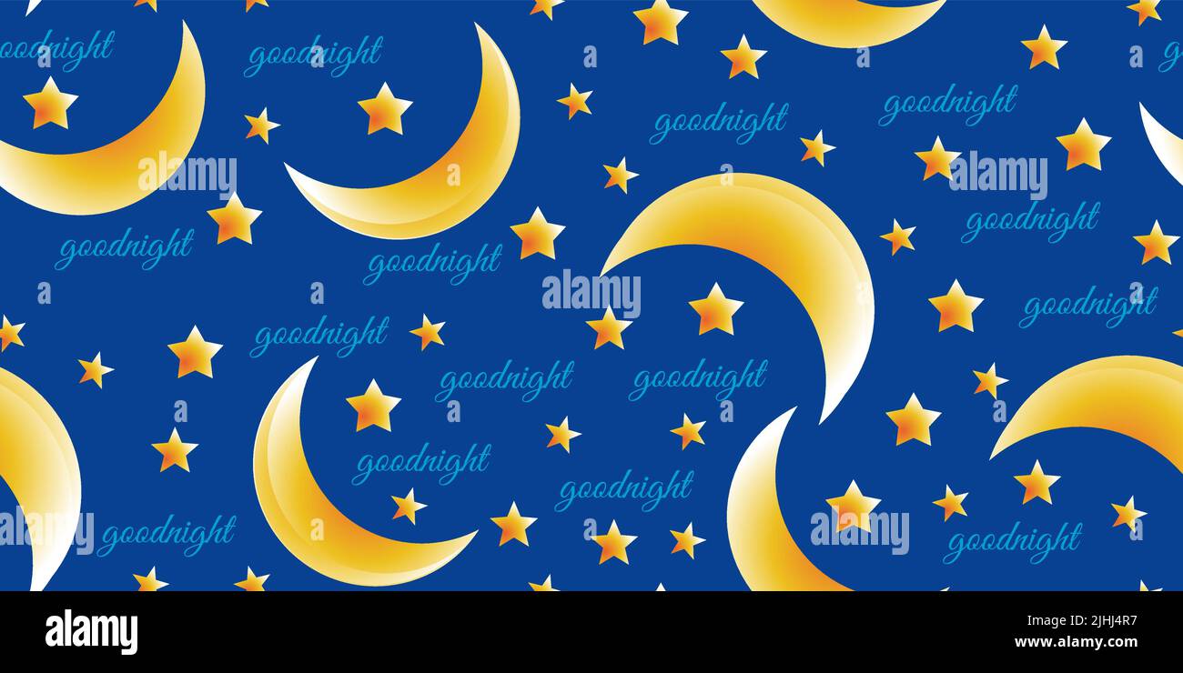 Goodnight seamless background. Moon and stars against the backdrop of