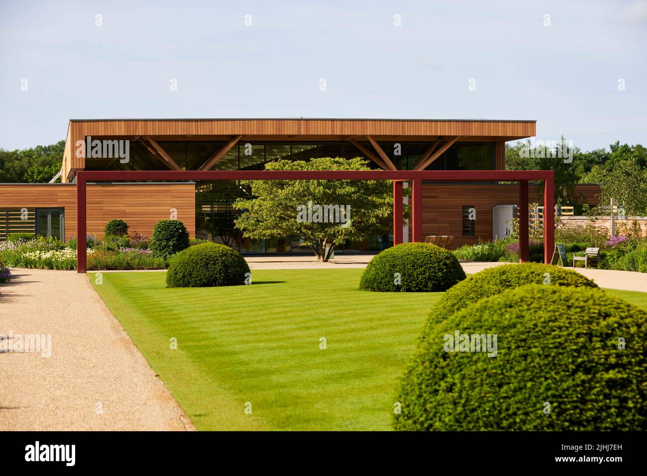 RHS Bridgewater in Worsley, Salford.  Welcome garden and Welcome building Stock Photo