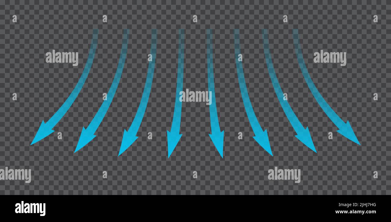 Air flow. Blue arrows showing direction of air movement. Wind direction