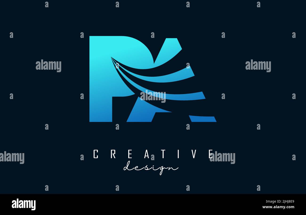 Creative blue letter PA p a logo with leading lines and road concept ...