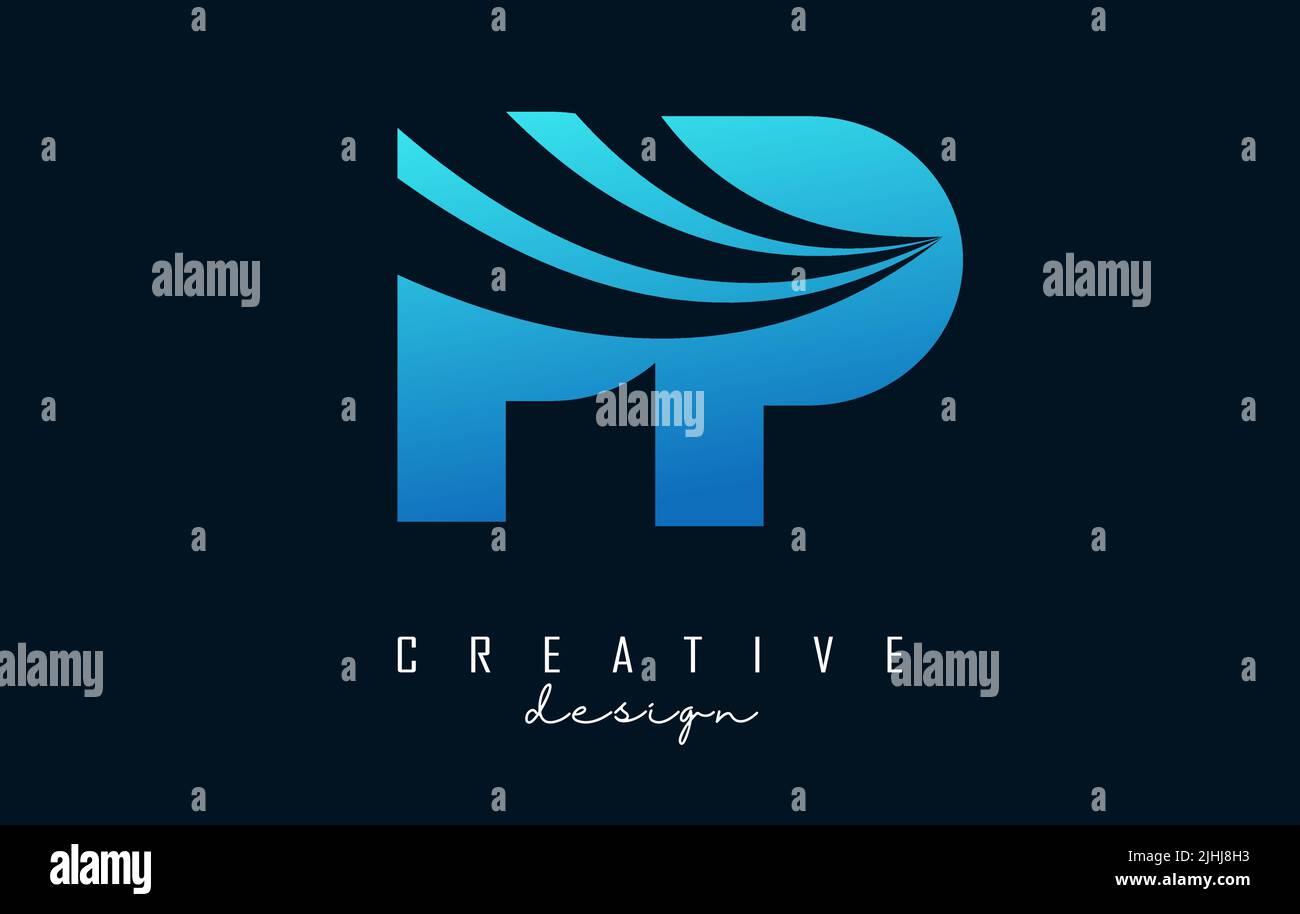 Creative blue letter Pp p logo with leading lines and road concept design. Letters with geometric design. Vector Illustration with letter and creative Stock Vector