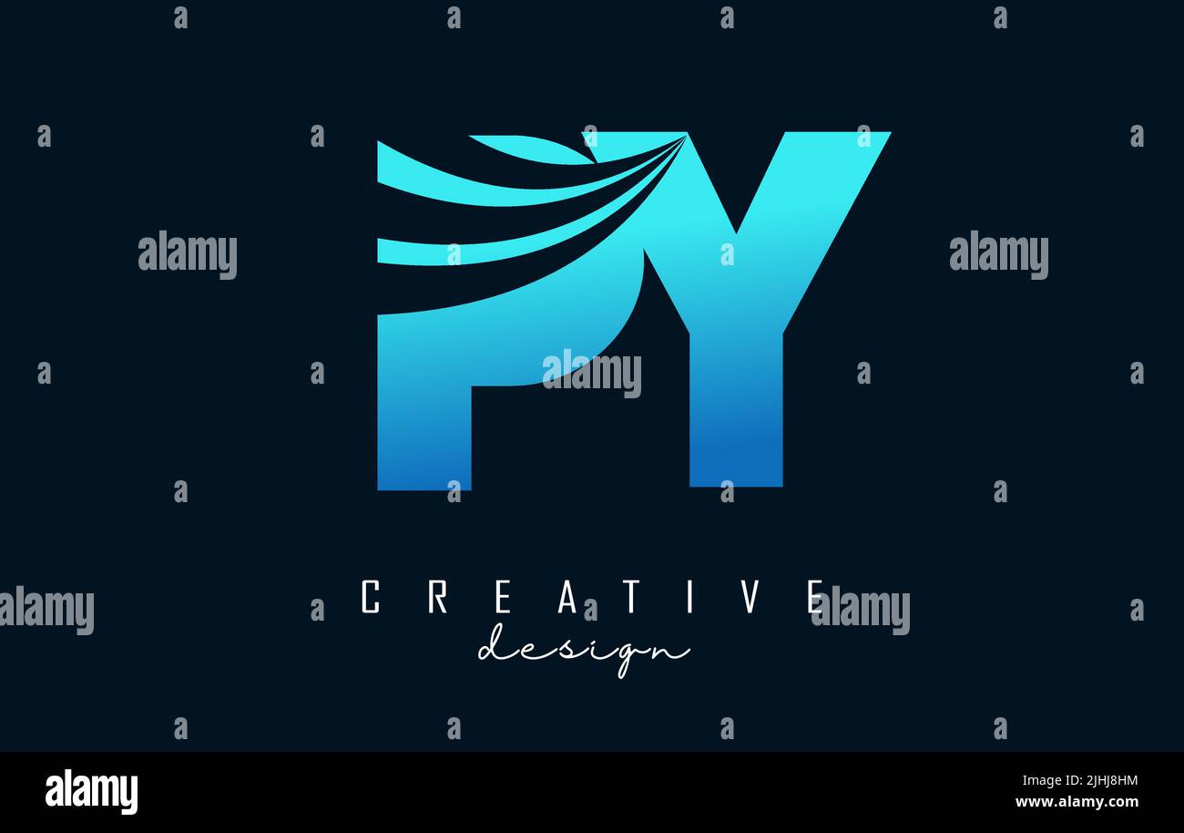 Creative blue letter Py p y logo with leading lines and road concept design. Letters with geometric design. Vector Illustration with letter and creati Stock Vector