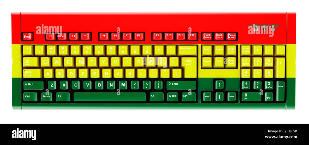 Bolivian flag painted on computer keyboard. 3D rendering isolated on ...