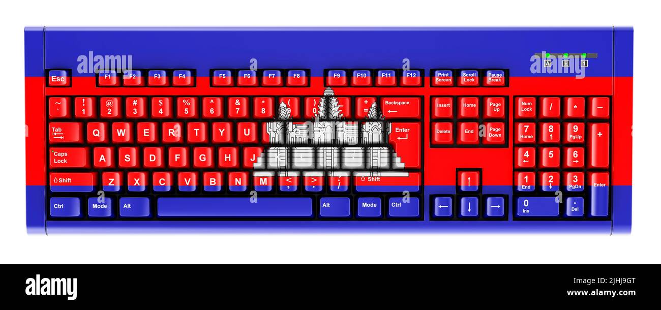 Cambodian flag painted on computer keyboard. 3D rendering isolated on white background Stock Photo