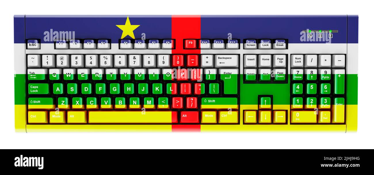 Central African Republic flag painted on computer keyboard. 3D rendering isolated on white background Stock Photo