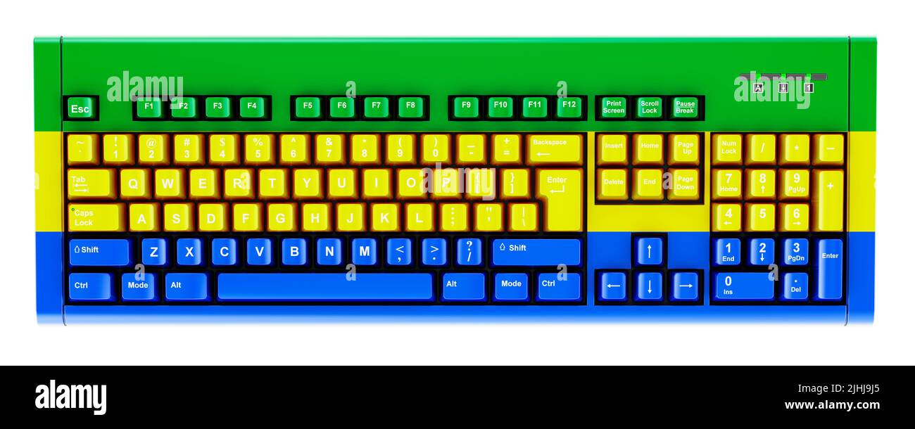 Gabonese flag painted on computer keyboard. 3D rendering isolated on white background Stock Photo