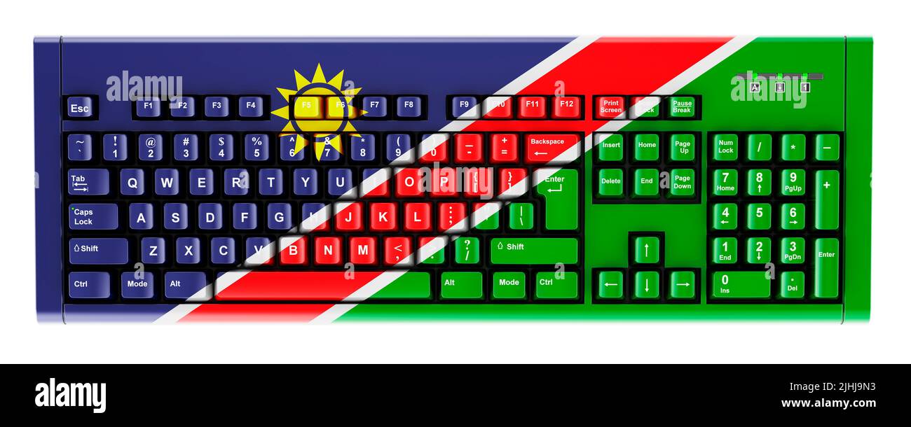 Namibian flag painted on computer keyboard. 3D rendering isolated on white background Stock Photo