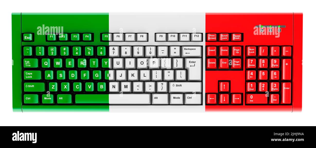 Italian flag painted on computer keyboard. 3D rendering isolated on white background Stock Photo