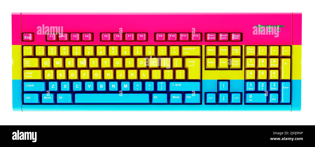 Pansexual flag painted on computer keyboard. 3D rendering isolated on white background Stock Photo