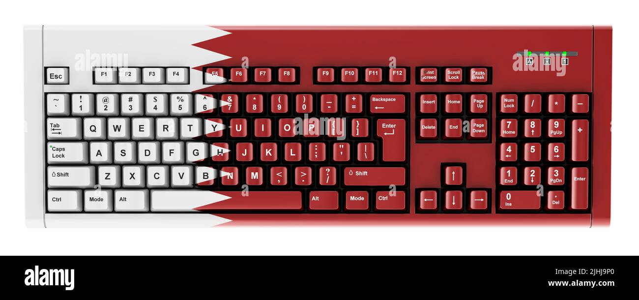 Qatari flag painted on computer keyboard. 3D rendering isolated on white background Stock Photo