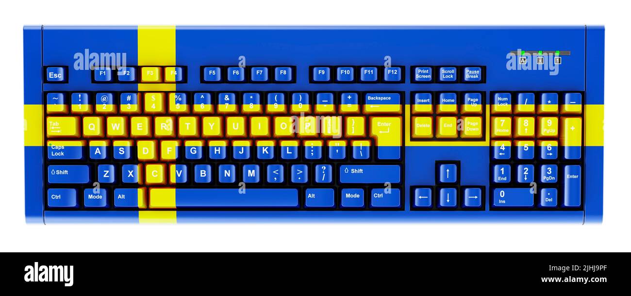 Swedish flag painted on computer keyboard. 3D rendering isolated on white background Stock Photo