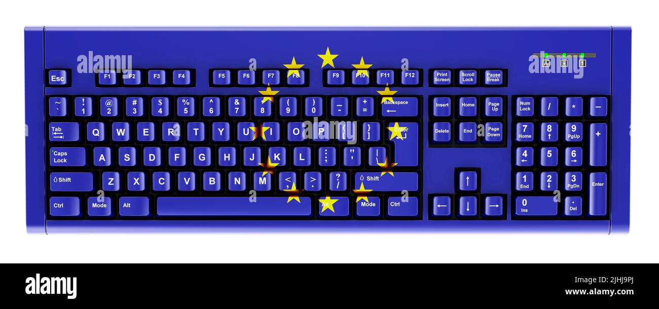 The EU flag painted on computer keyboard. 3D rendering isolated on white background Stock Photo