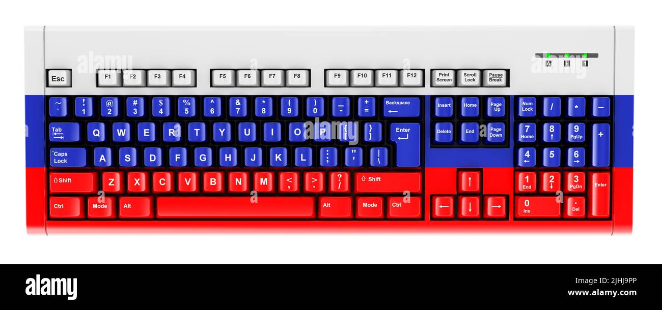 Russian flag painted on computer keyboard. 3D rendering isolated on white background Stock Photo