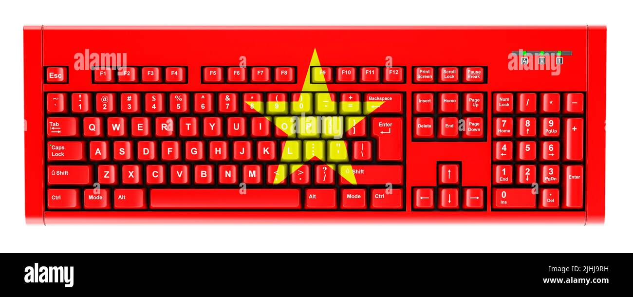 Vietnamese flag painted on computer keyboard. 3D rendering isolated on