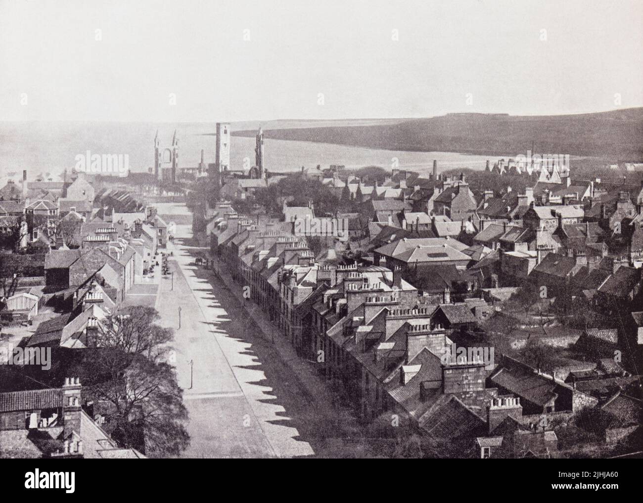St. Andrews, Fife, Scotland.  View of the town in the 19th century from College Church Tower.  From Around The Coast,  An Album of Pictures from Photographs of the Chief Seaside Places of Interest in Great Britain and Ireland published London, 1895, by George Newnes Limited. Stock Photo