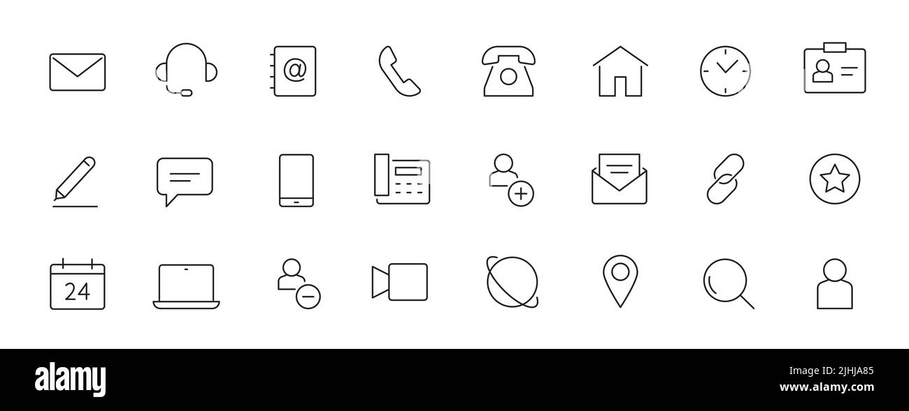 Contact, address line icon set. Mail, telephone adress, message symbol ...