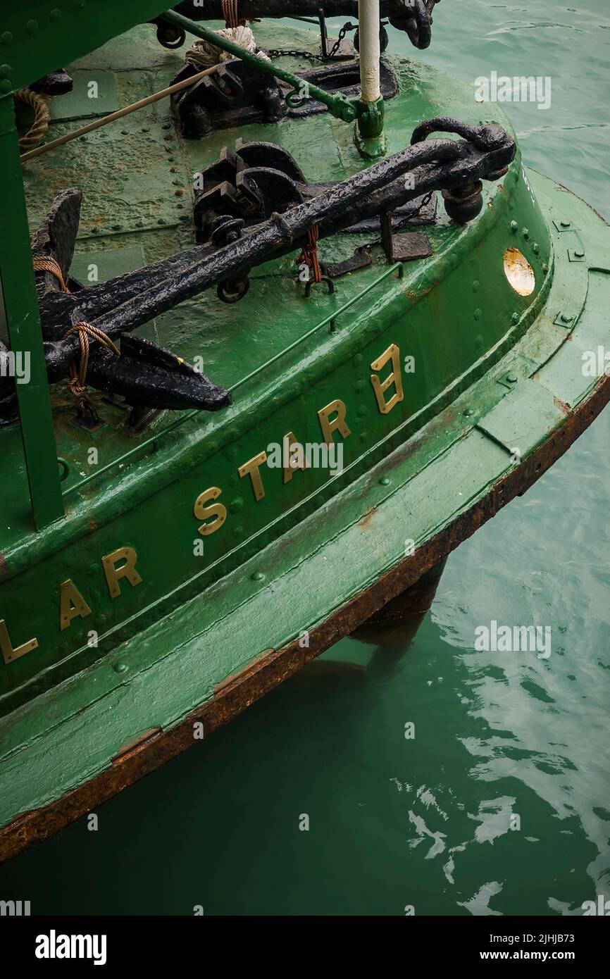 Detail of the anchor lashed to the deck of the 'Solar Star', one of the Star Ferry fleet, Tsim Sha Tsui, Kowloon, Hong Kong, 2007 Stock Photo