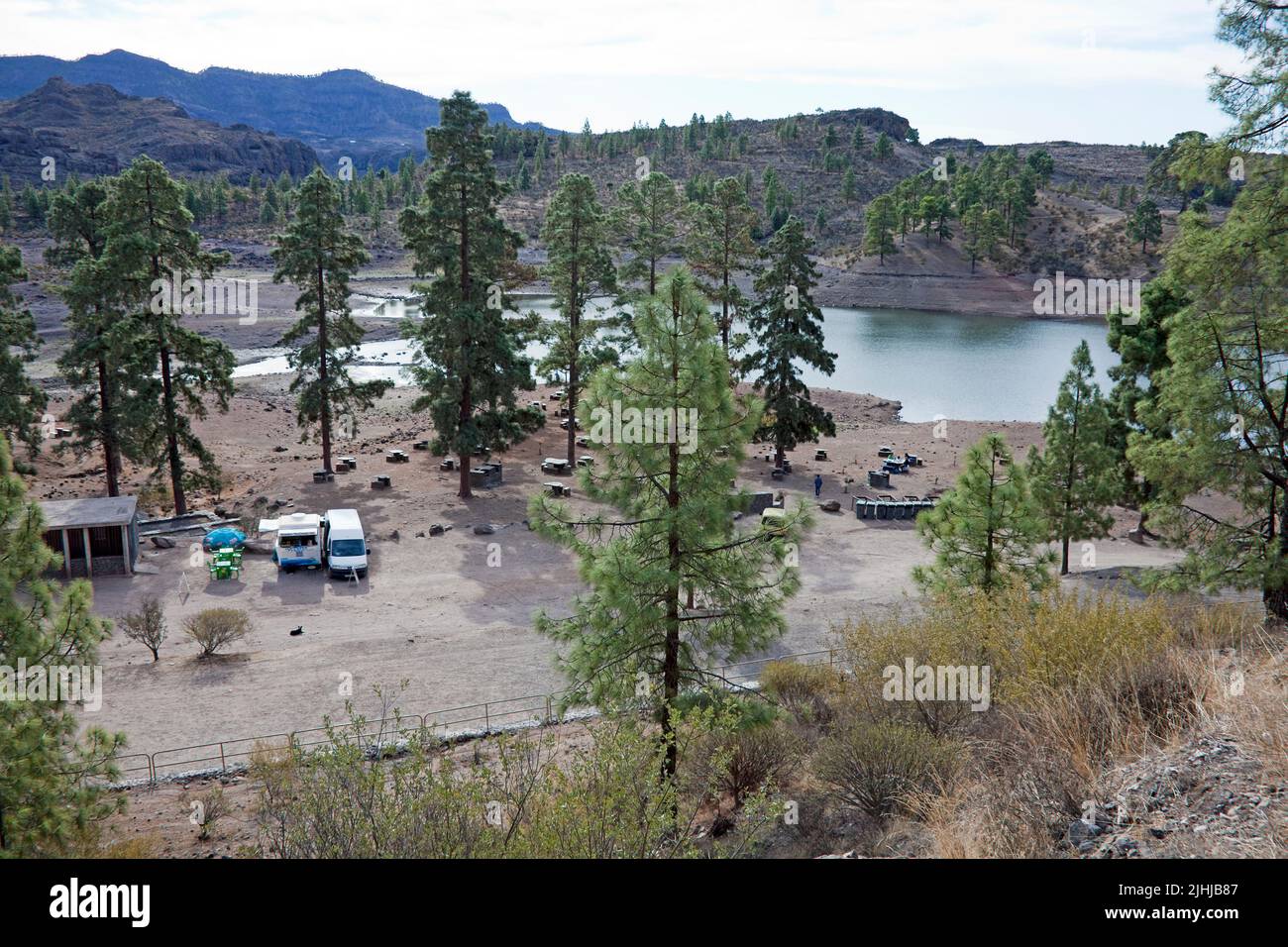 Picnic pace at reservoir Embalse Cueva de las Ninas, Grand Canary, Canary islands, Spain, Europe Stock Photo