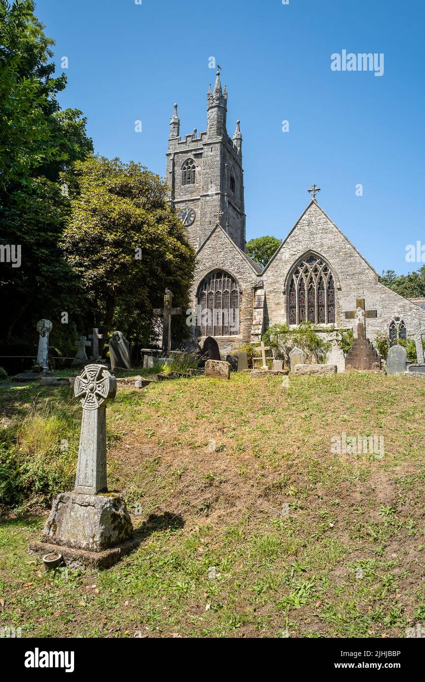 St Maganus and St Nicholas Church in the picturesque village of St Mawgan in Pydar in Cornwall in England in the UK. Stock Photo