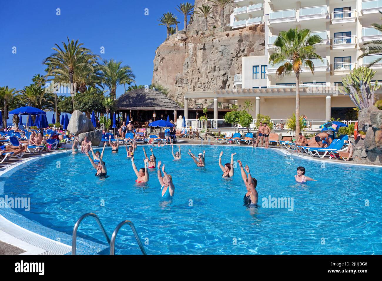 Pool animation at a hotel, Taurito, Grand Canary, Canary islands, Spain, Europe Stock Photo