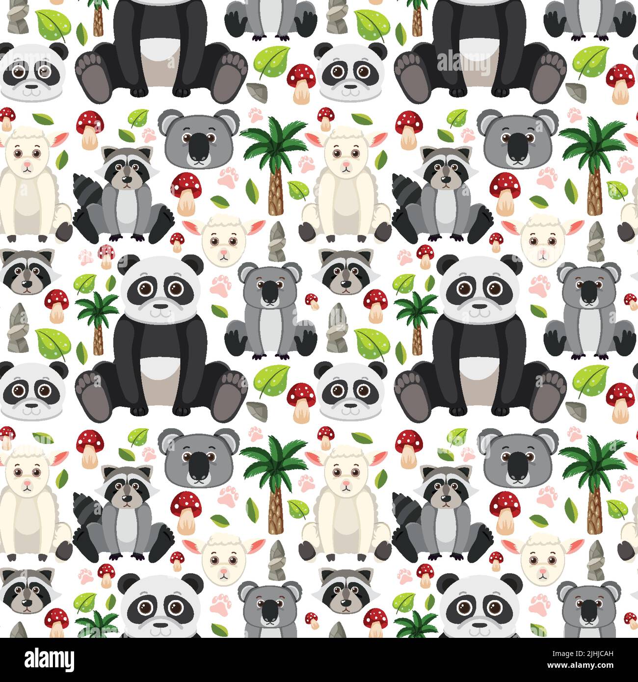 Cute animals seamless pattern illustration Stock Vector
