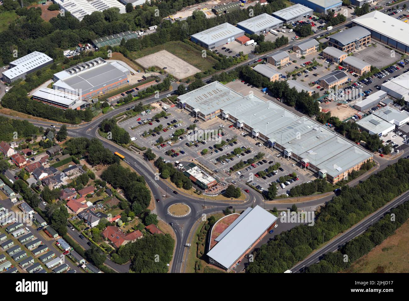 aerial view of Saint James Retail Park, Knaresborough, North Yorkshire Stock Photo