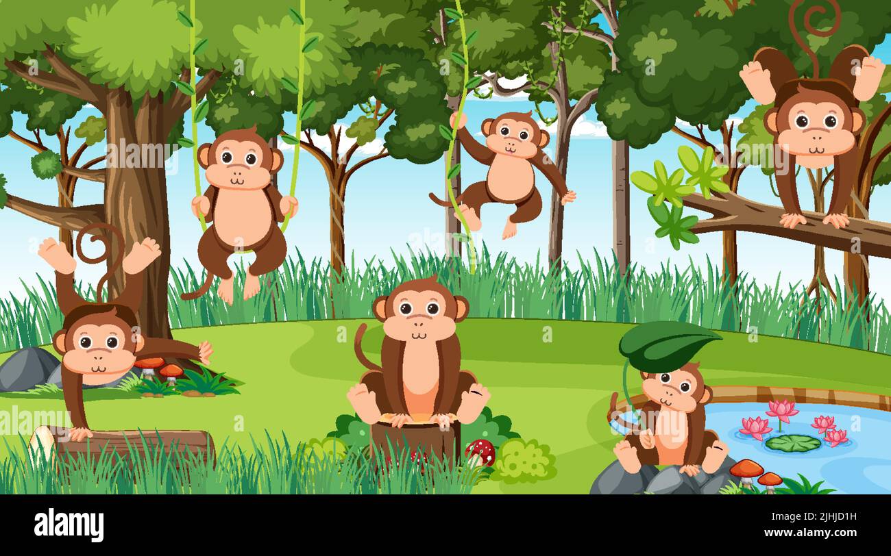Monkeys in the jungle scene illustration Stock Vector Image & Art - Alamy
