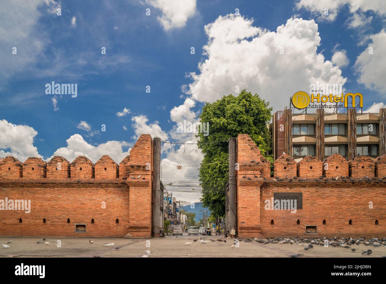 Chiang Mai, Thailand - 18 July 2022 - Time lapse view of the famous tourist location Tha Phae Gate in Chiang Mai, Thailand Stock Photo