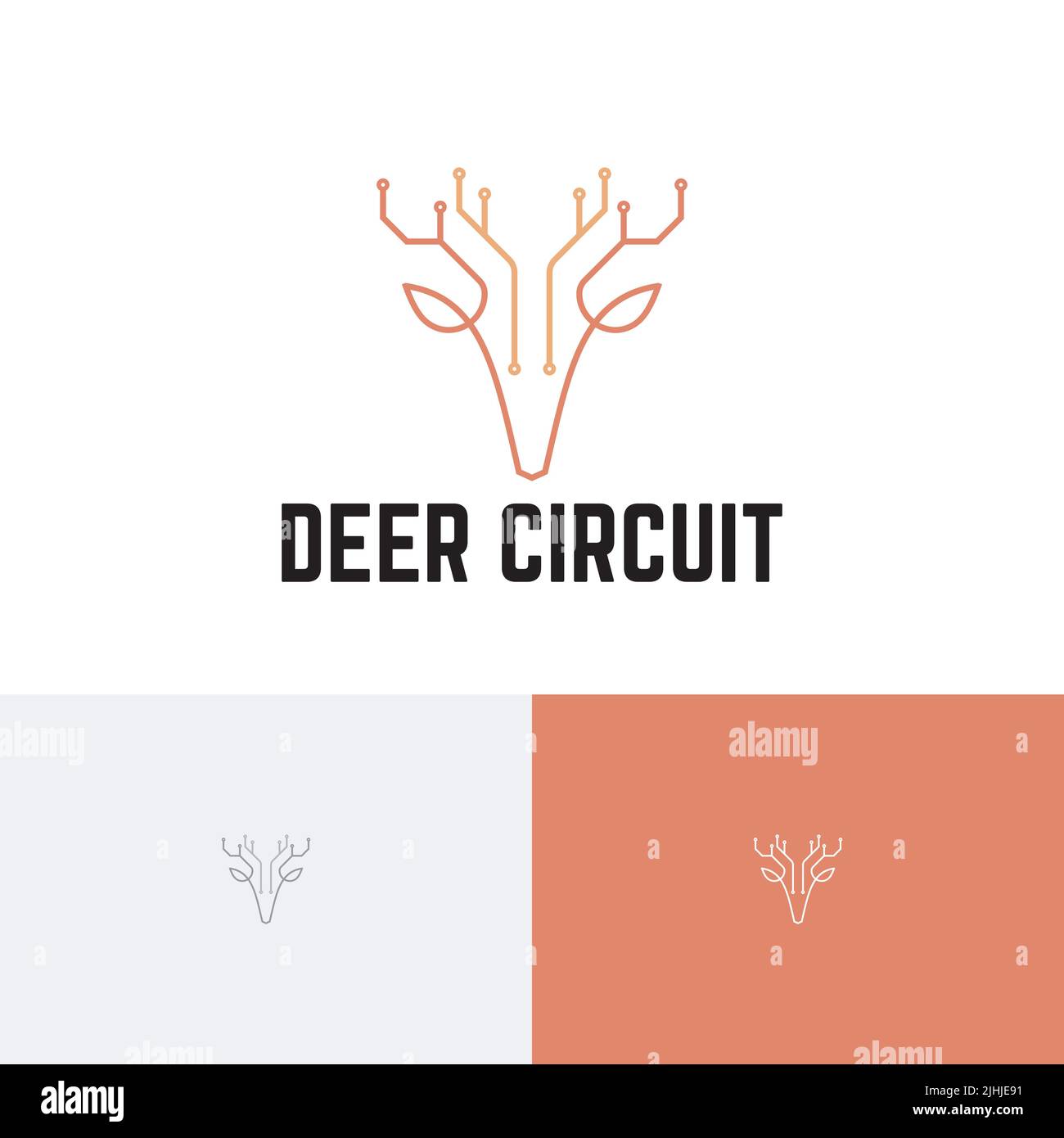 Deer Circuit Animal Electronic Computer Technology Monoline Logo Stock Vector