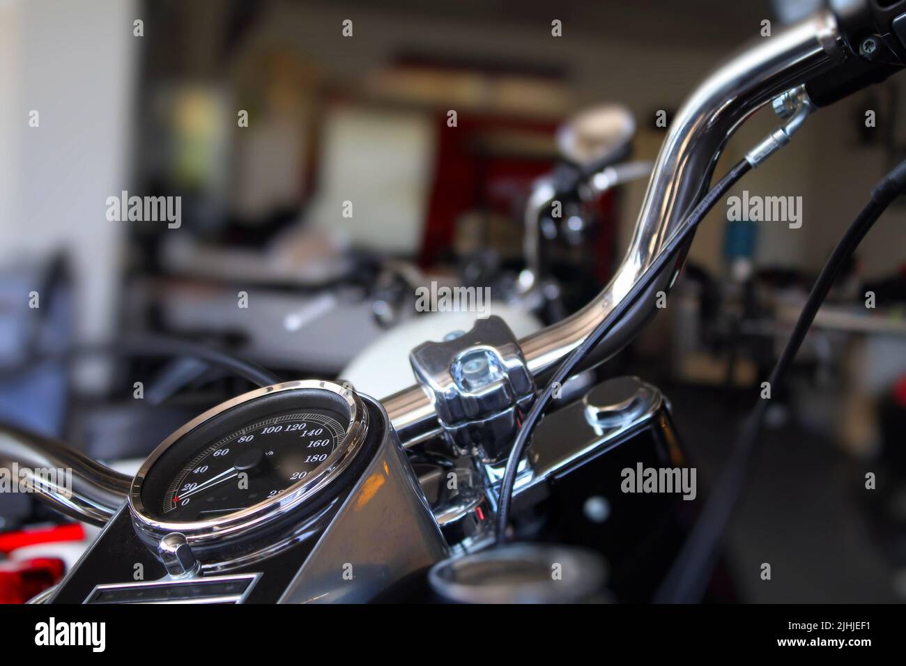 Chrome motorbike handlebar at motorcycle customizing Stock