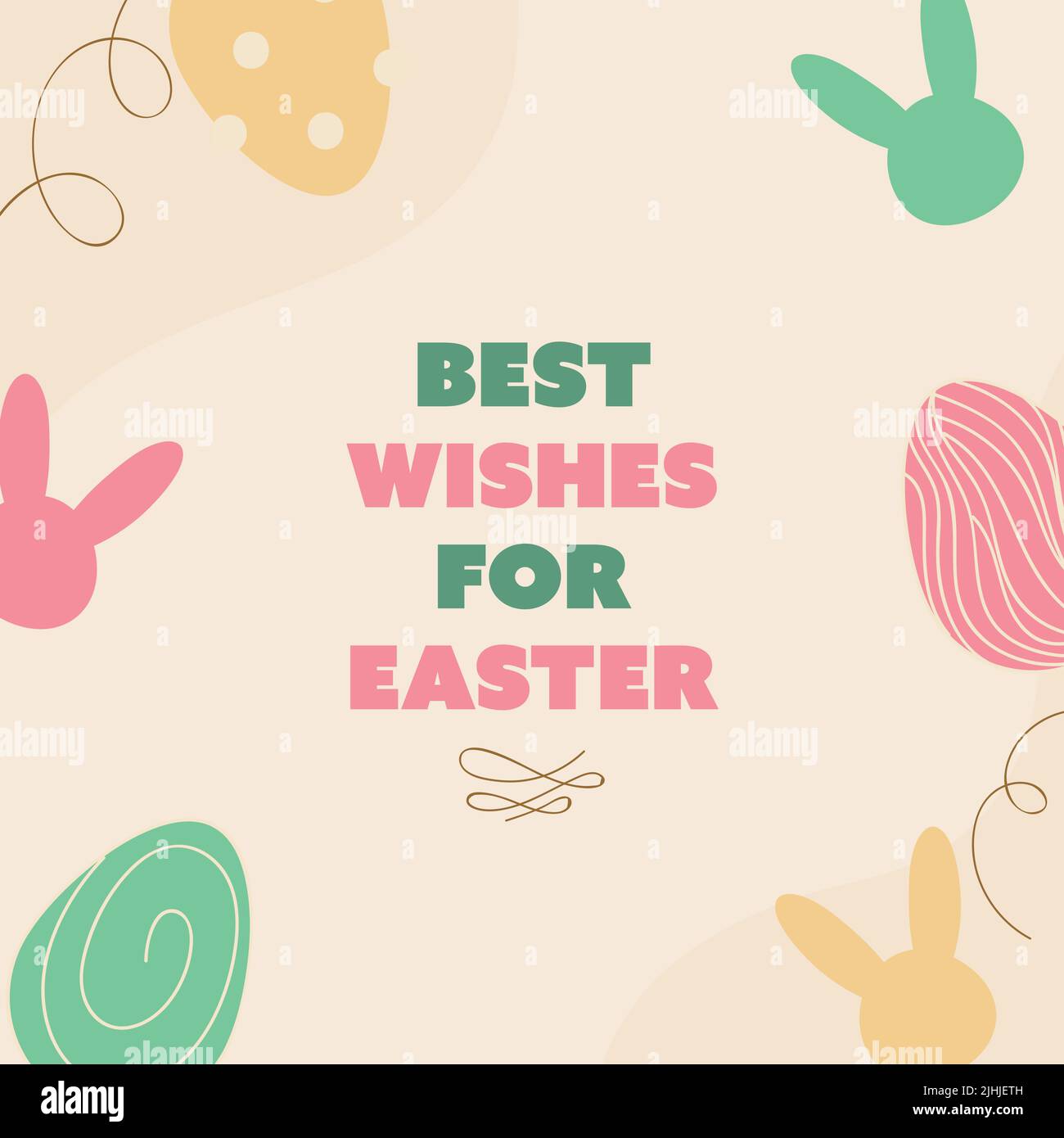 Happy Easter Wishing Card With Silhouette Bunnies Face And Printed Eggs Decorated Background. Stock Vector