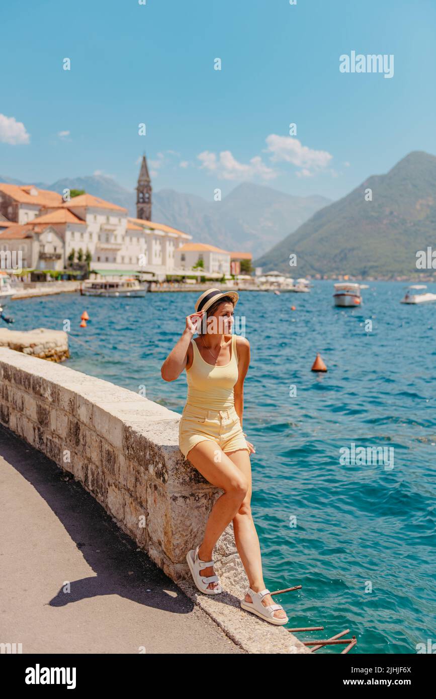 Summer photo shoot on the streets of Kotor, Montenegro. Beautiful girl