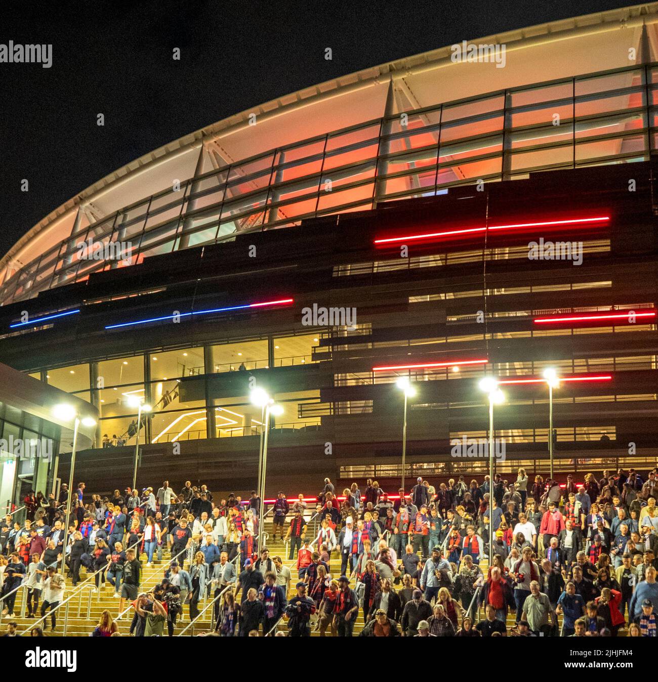 Football fans living Optus Stadium after 2021 AFL Grand Final Perth Western Australia. Stock Photo