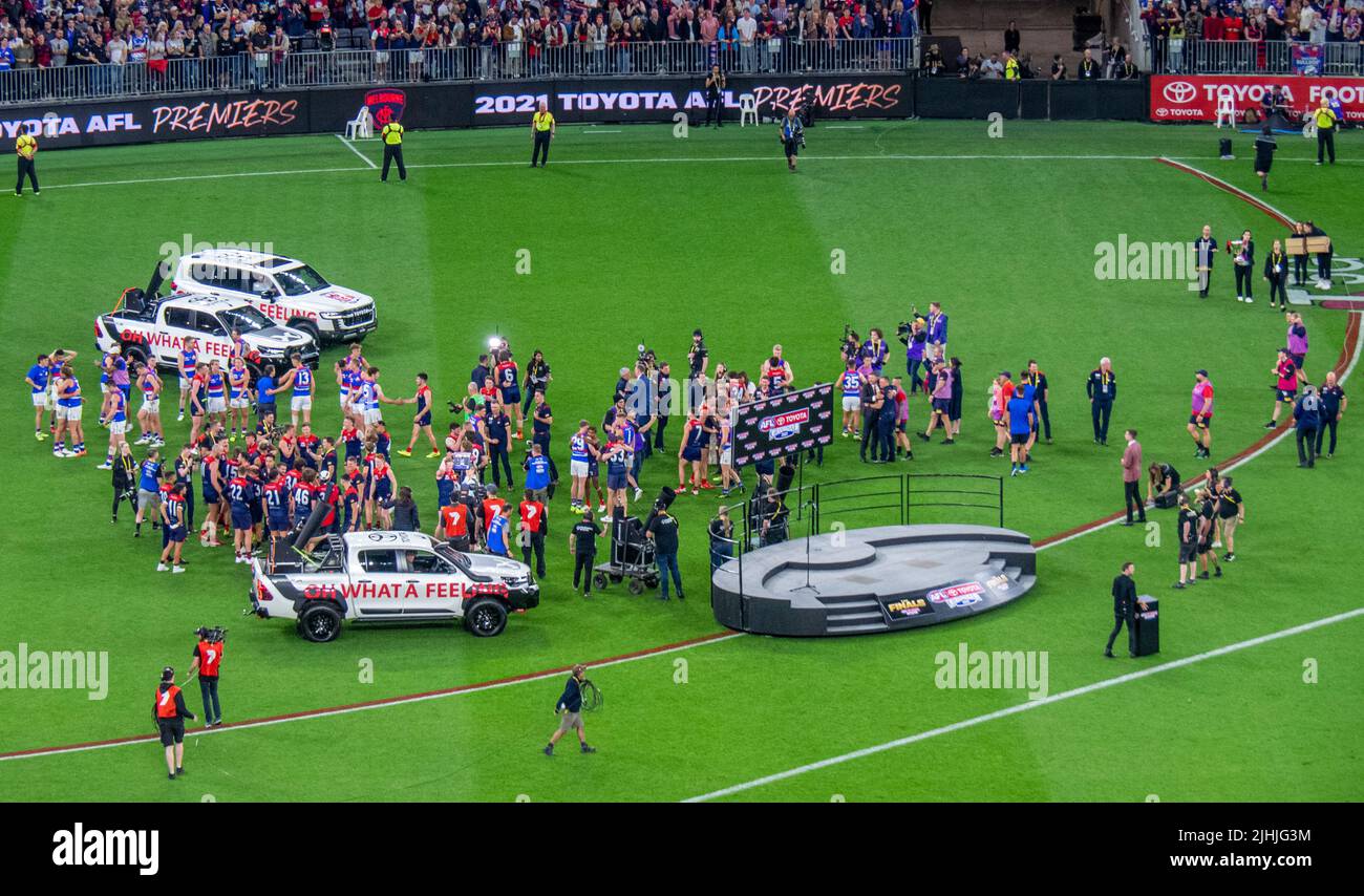 Post game celebrations 2021 AFL Grand Final at Optus Stadium Perth Western Australia Stock Photo