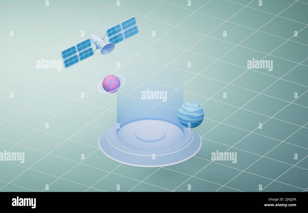 Space orbital satellite, aerospace and communications concept, 3d ...