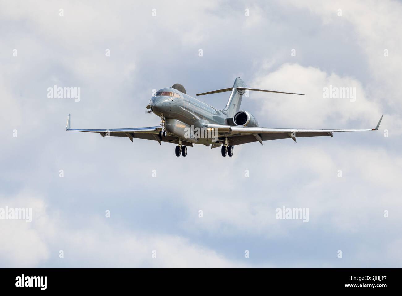 Bombardier - Sentinel R.1 ‘N691BD’ with gear and flaps deployed on final approach to land at RAF Fairford for RIAT 2022 Stock Photo