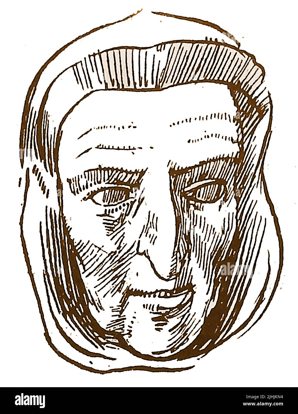 A 1930's sketch of a medieval stone head on Lincoln Cathedral , England. Stock Photo